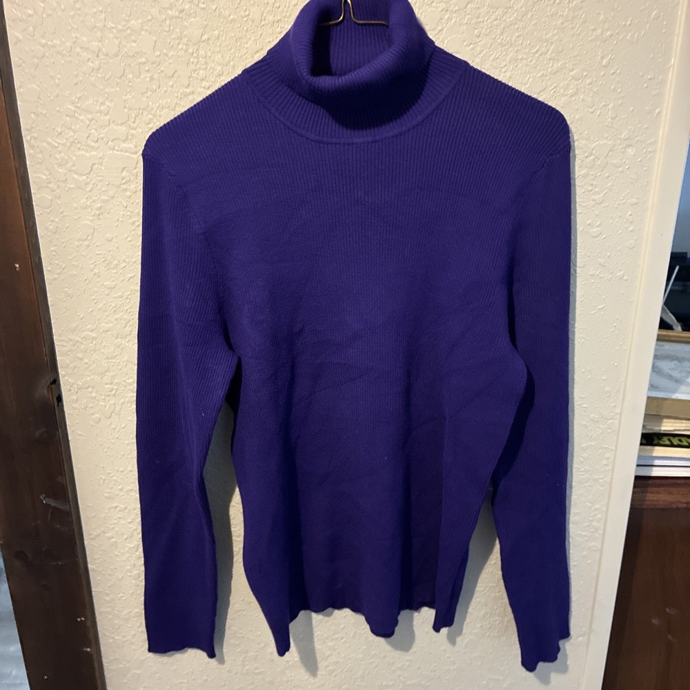 Vtg Chicos Top Turtle Neck Sz 2 (12/14) Purple Womens Rayon Blend Long Sleeves